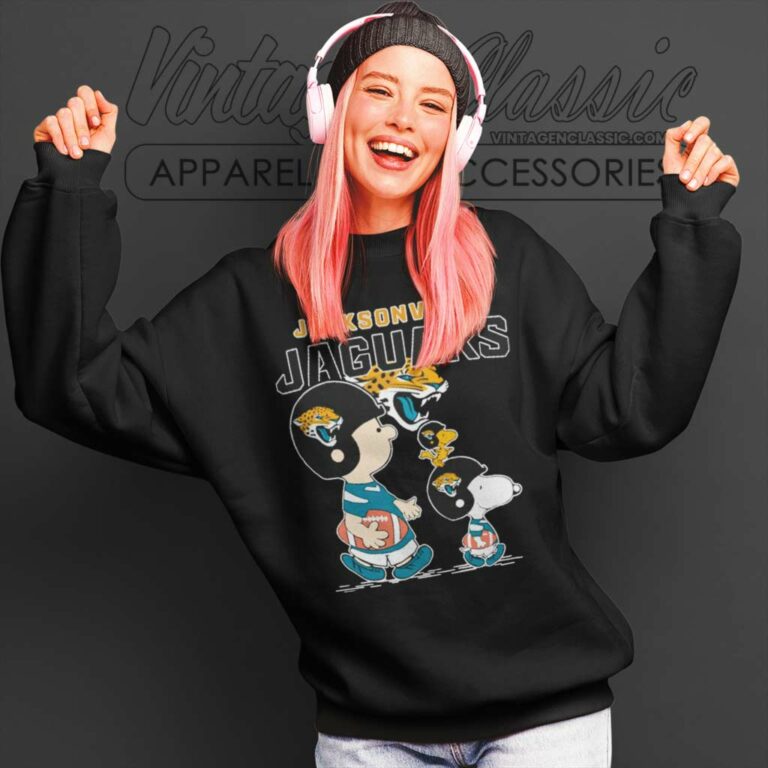 Jacksonville Jaguars Lets Play Football Together Snoopy Charlie Brown And Woodstock Sweatshirt Jacksonville Jaguars Lets Play Football Together Snoopy Charlie Brown And Woodstock Sweatshirt