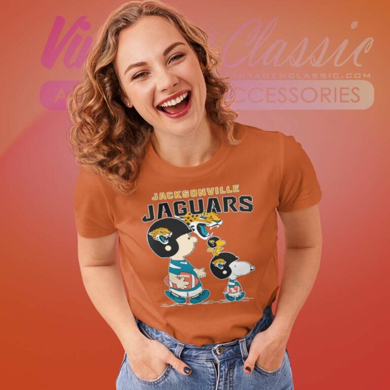 Jacksonville Jaguars Lets Play Football Together Snoopy Charlie Brown And Woodstock Women TShirt Jacksonville Jaguars Lets Play Football Together Snoopy Charlie Brown And Woodstock Women TShirt