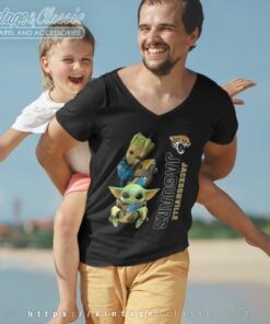 Jacksonville Jaguars Shirt Funny Baby Yoda And Baby Groot Hug 5 Jacksonville Jaguars Shirt Funny Baby Yoda And Baby Groot Hug V Neck TShirt