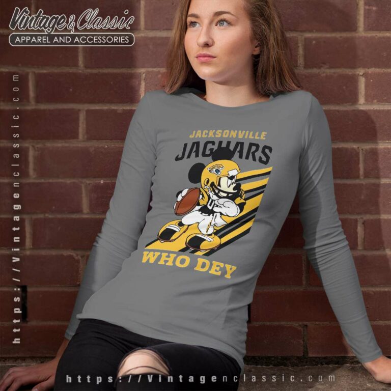 Jacksonville Jaguars Slogan Who Dey Mickey Mouse Long Sleeve Tee Jacksonville Jaguars Slogan Who Dey Mickey Mouse Long Sleeve Tee