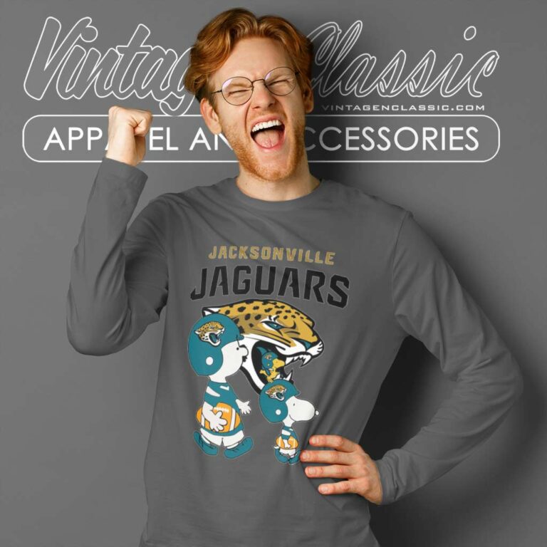 Jacksonville Jaguars Snoopy And Charlie Brown Peanuts Long Sleeve Tee Jacksonville Jaguars Snoopy And Charlie Brown Peanuts Long Sleeve Tee