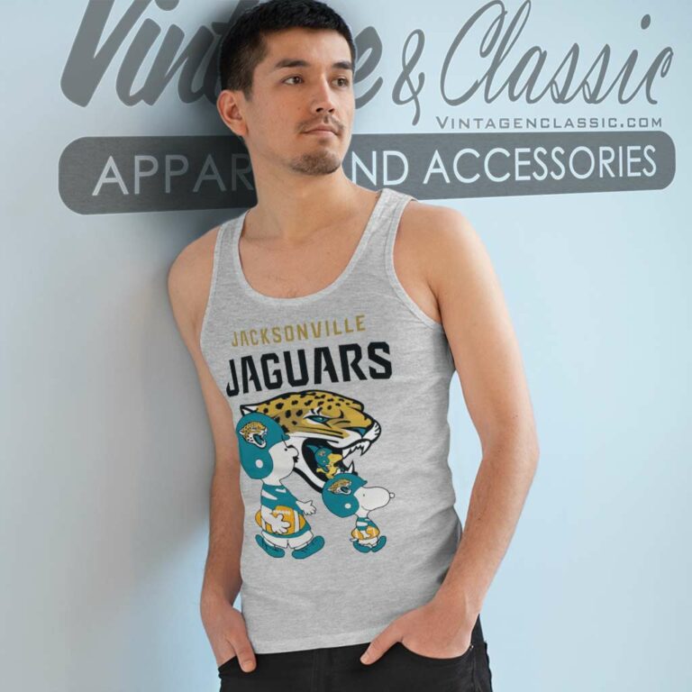 Jacksonville Jaguars Snoopy And Charlie Brown Peanuts Tank Top Racerback Jacksonville Jaguars Snoopy And Charlie Brown Peanuts Tank Top Racerback