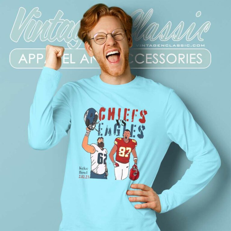 Jason Kelce Vs Travis Kelce Super Bowl 57 Philadelphia Vs Kansas City Long Sleeve Tee Jason Kelce Vs Travis Kelce Super Bowl 57 Philadelphia Vs Kansas City Long Sleeve Tee
