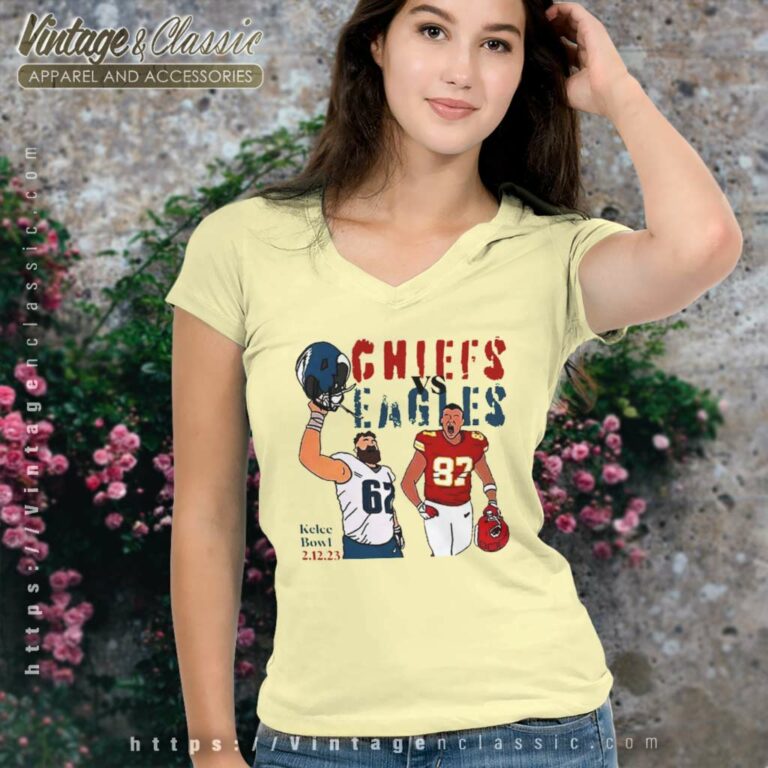 Jason Kelce Vs Travis Kelce Super Bowl 57 Philadelphia Vs Kansas City V Neck TShirt Jason Kelce Vs Travis Kelce Super Bowl 57 Philadelphia Vs Kansas City V Neck TShirt