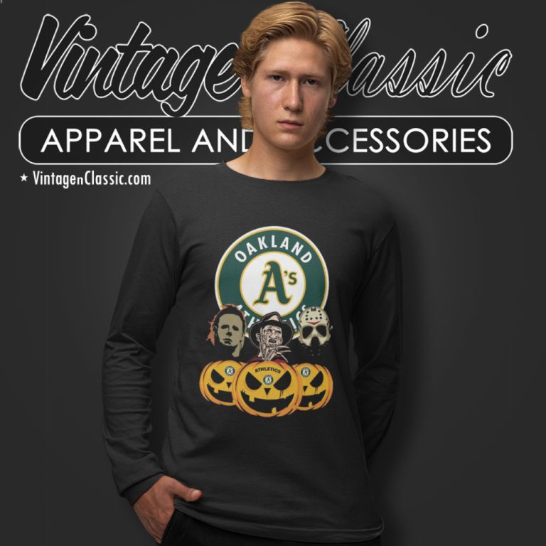 Jason Voorhees And Freddy Krueger Oakland Athletics Halloween Long Sleeve Tee Jason Voorhees And Freddy Krueger Oakland Athletics Halloween Long Sleeve Tee