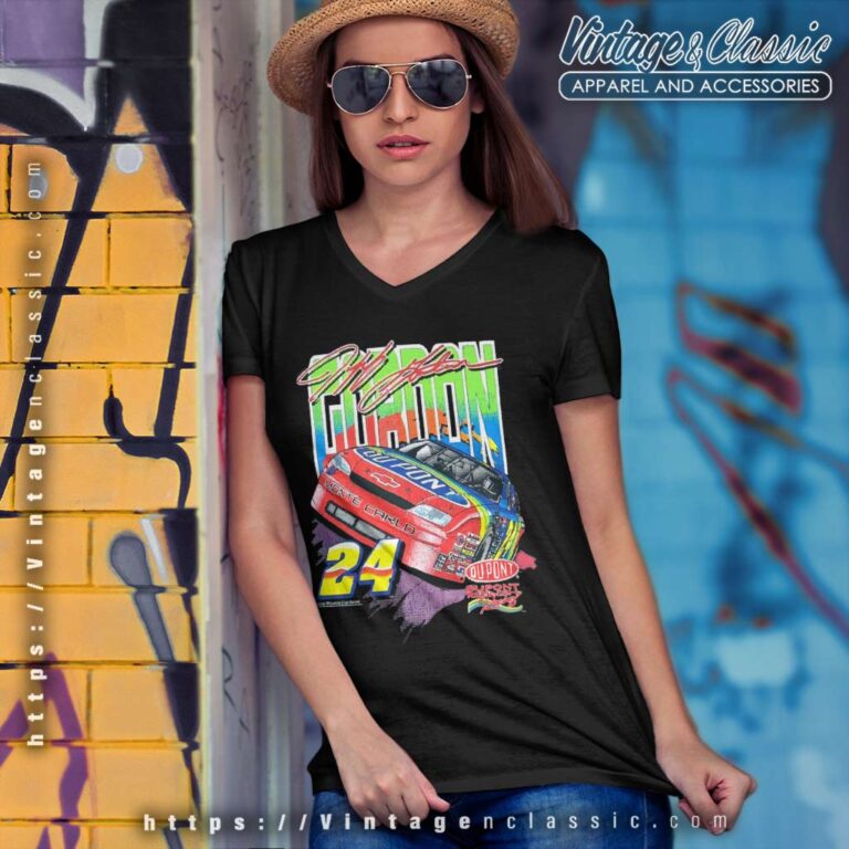 Jeff Gordon 24 Dupont Racing Nascar Vintage V Neck TShirt Jeff Gordon 24 Dupont Racing Nascar Vintage V Neck TShirt