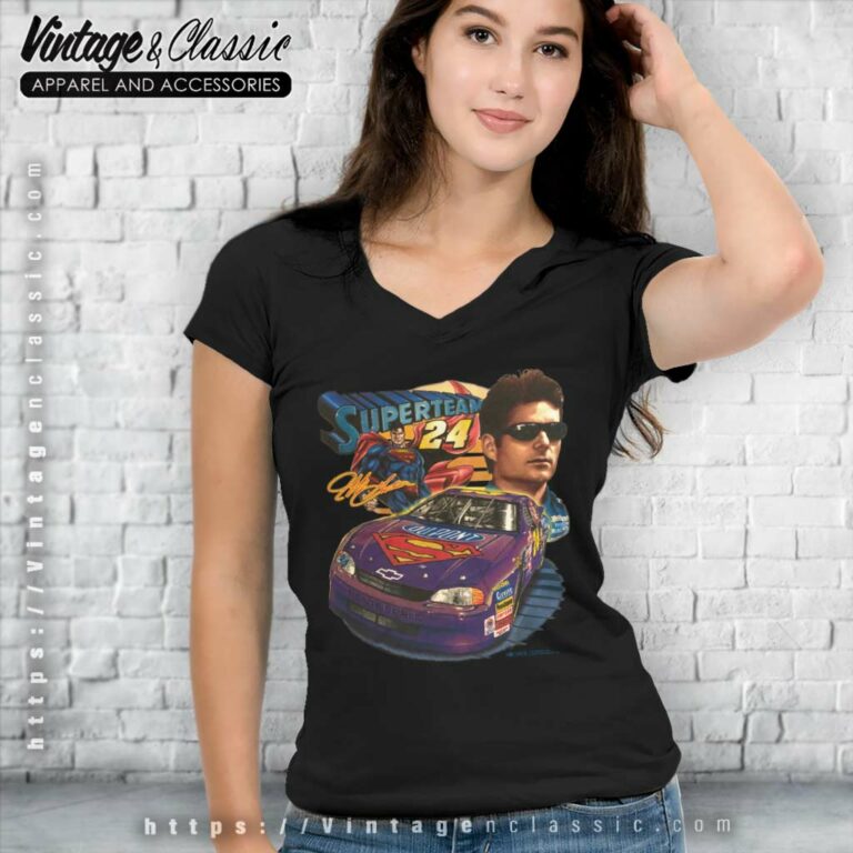 Jeff Gordon Nascar Superman Dc Comics V Neck TShirt Jeff Gordon Nascar Superman Dc Comics V Neck TShirt