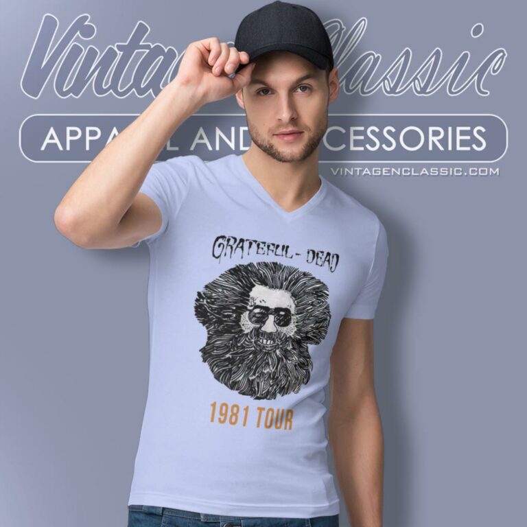 Jerry Garcia 1981 Tour V Neck TShirt Jerry Garcia 1981 Tour V Neck TShirt