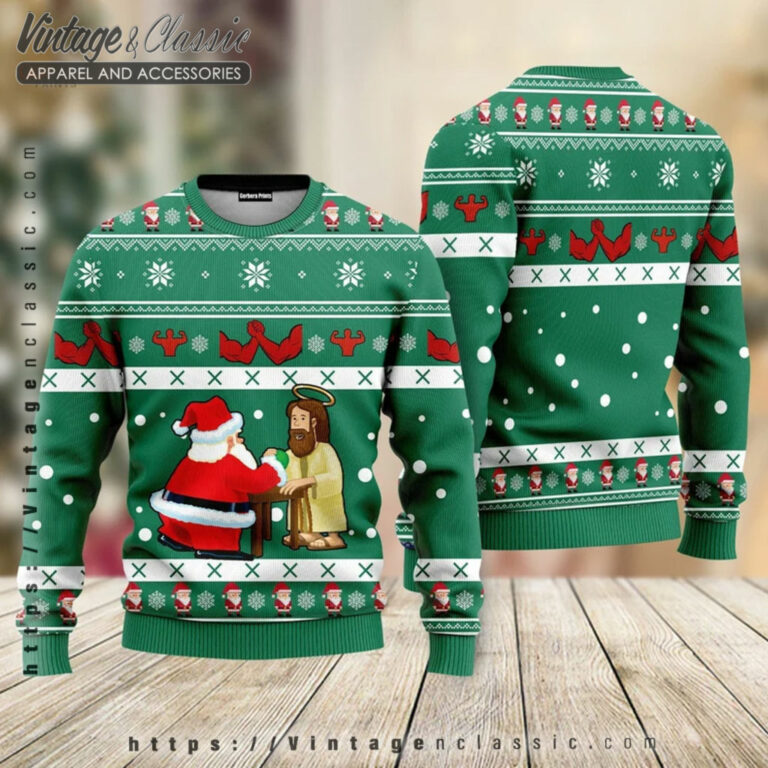 Jesus And Santa Funny Ugly Sweater back Ugly Christmas Sweater Jesus And Santa Funny Ugly Sweater back Ugly Christmas Sweater