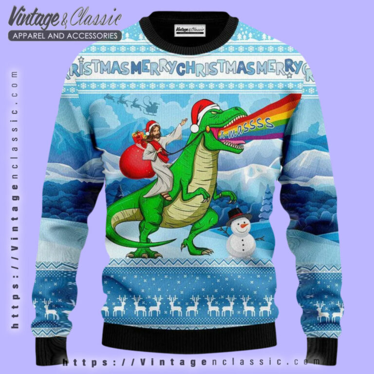 Jesus Riding A Dinosaur Jurassic Ugly Sweater Ugly Christmas Sweater Jesus Riding A Dinosaur Jurassic Ugly Sweater Ugly Christmas Sweater