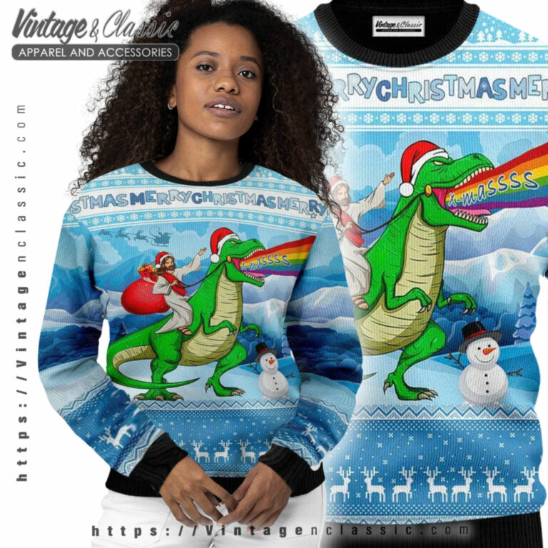 Jesus Riding A Dinosaur Jurassic Ugly Sweater Women Ugly Sweater Jesus Riding A Dinosaur Jurassic Ugly Sweater Women Ugly Sweater