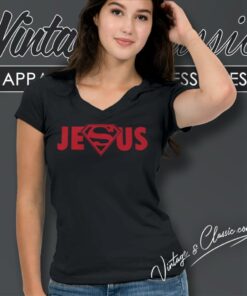 Jesus Superman Logo V Neck TShirt