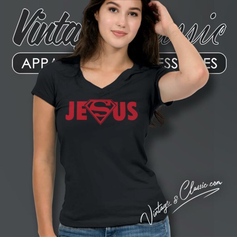 Jesus Superman Logo V Neck TShirt Jesus Superman Logo V Neck TShirt