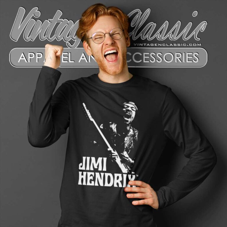 Jimi Hendrix Playing Guitar Long Sleeve Tee Jimi Hendrix Playing Guitar Long Sleeve Tee