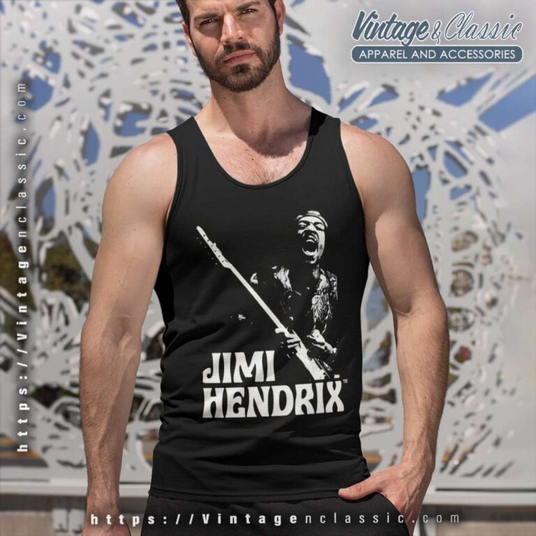 Jimi Hendrix Playing Guitar Tank Top Racerback Jimi Hendrix Playing Guitar Tank Top Racerback
