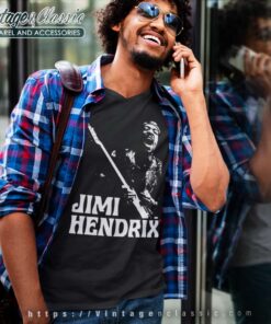 Jimi Hendrix Playing Guitar V Neck TShirt