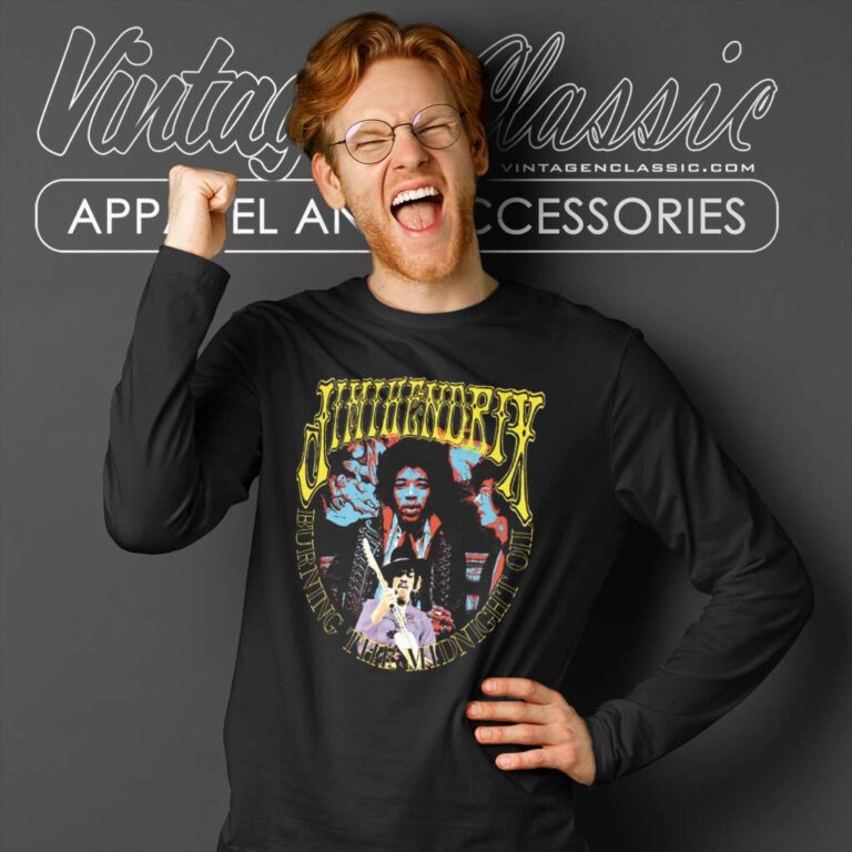 Jimi Hendrix Shirt Burning The Midnight Oil Collage Long Sleeve Tee Jimi Hendrix Shirt Burning The Midnight Oil Collage Long Sleeve Tee