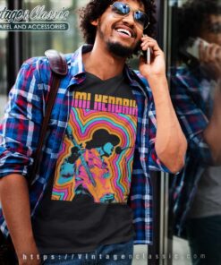 Jimi Hendrix Shirt Colorful Retro Vibe Lines V Neck TShirt