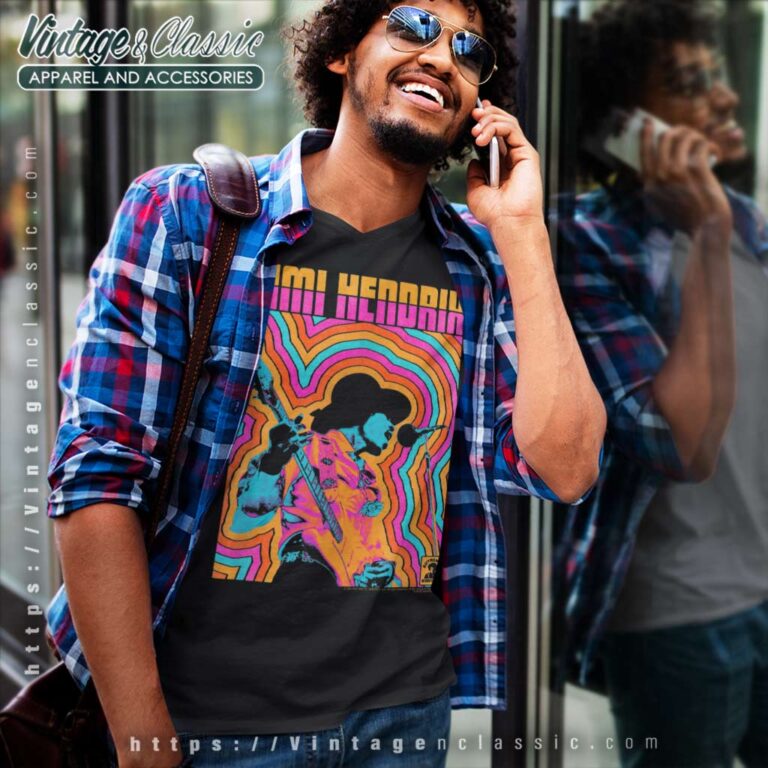 Jimi Hendrix Shirt Colorful Retro Vibe Lines V Neck TShirt Jimi Hendrix Shirt Colorful Retro Vibe Lines V Neck TShirt