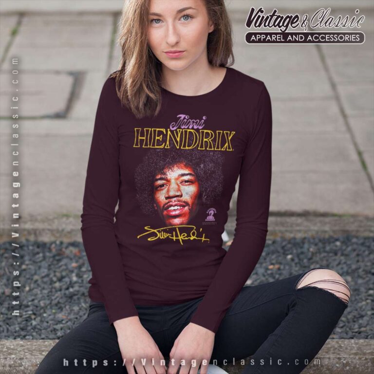 Jimi Hendrix Shirt Portrait With Signature Long Sleeve Tee 1 Jimi Hendrix Shirt Portrait With Signature Long Sleeve Tee 1