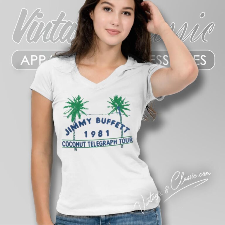 Jimmy Buffett 1981 Coconut Telegraph Tour V Neck TShirt Jimmy Buffett 1981 Coconut Telegraph Tour V Neck TShirt