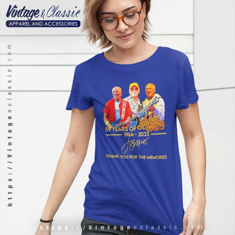 Jimmy Buffett 59 Years 1964 2023 Thanks For The Memories Signature Women TShirt Jimmy Buffett 59 Years 1964 2023 Thanks For The Memories Signature Women TShirt
