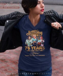 Jimmy Buffett Shirt 76 Years 1946 2023 Thank You For The Memories Signature V Neck TShirt