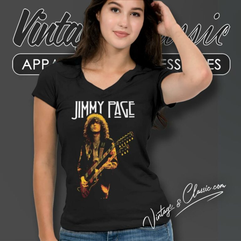 Jimmy Page Play Guitar V Neck TShirt Jimmy Page Play Guitar V Neck TShirt