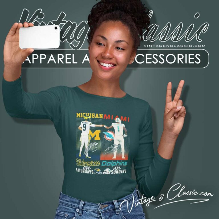 Jj Mccarthy Michigan Tua Tagovailoa Dolphins Long Sleeve Tee Jj Mccarthy Michigan Tua Tagovailoa Dolphins Long Sleeve Tee