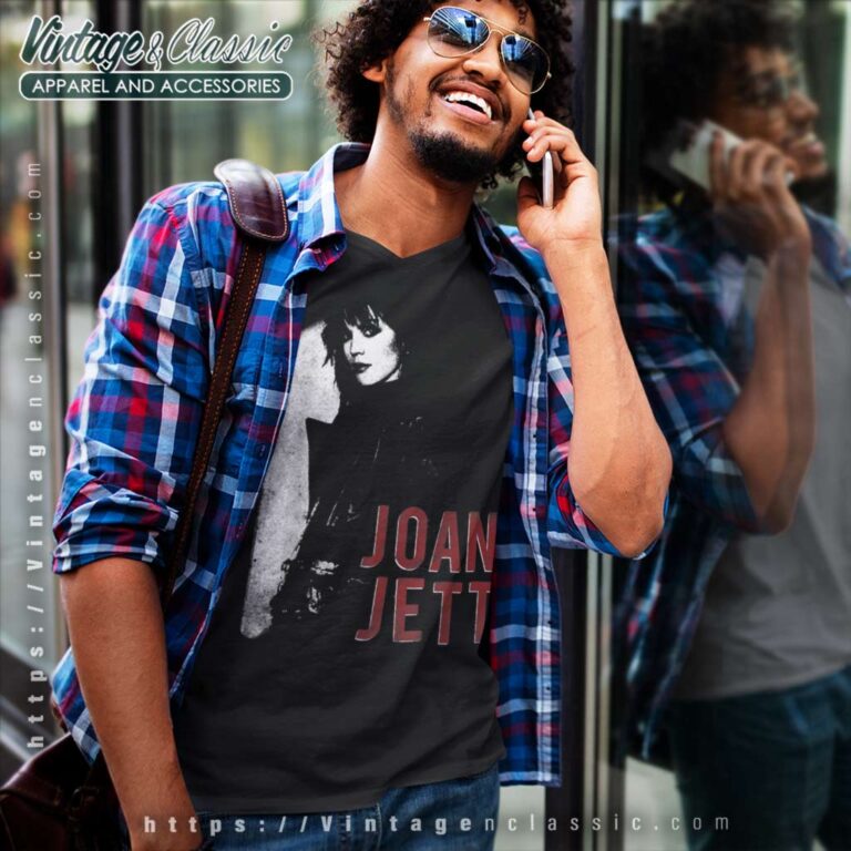 Joan Jett Looking Back Photo V Neck TShirt Joan Jett Looking Back Photo V Neck TShirt