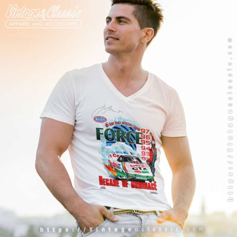 John Force Nascar Nhra Winston Champs V Neck TShirt John Force Nascar Nhra Winston Champs V Neck TShirt