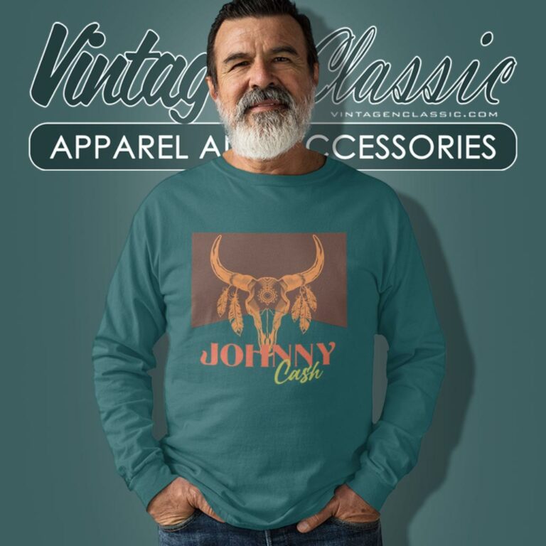 Johnny Cash Bull Skull Western Long Sleeve Tee Johnny Cash Bull Skull Western Long Sleeve Tee
