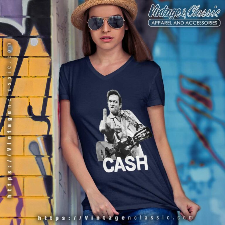 Johnny Cash Middle Finger V Neck TShirt Johnny Cash Middle Finger V Neck TShirt