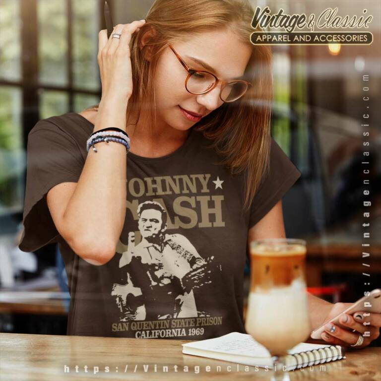 Johnny Cash San Quentin Stars Women TShirt Johnny Cash San Quentin Stars Women TShirt