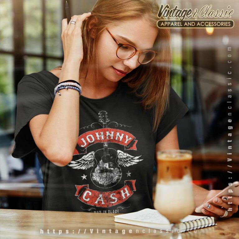Johnny Cash Winged Guitar Women TShirt Johnny Cash Winged Guitar Women TShirt