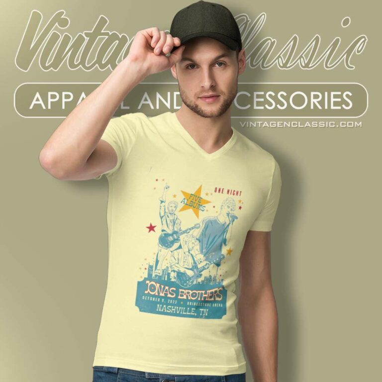 Jonas Brothers Nashville Five Album V Neck TShirt Jonas Brothers Nashville Five Album V Neck TShirt