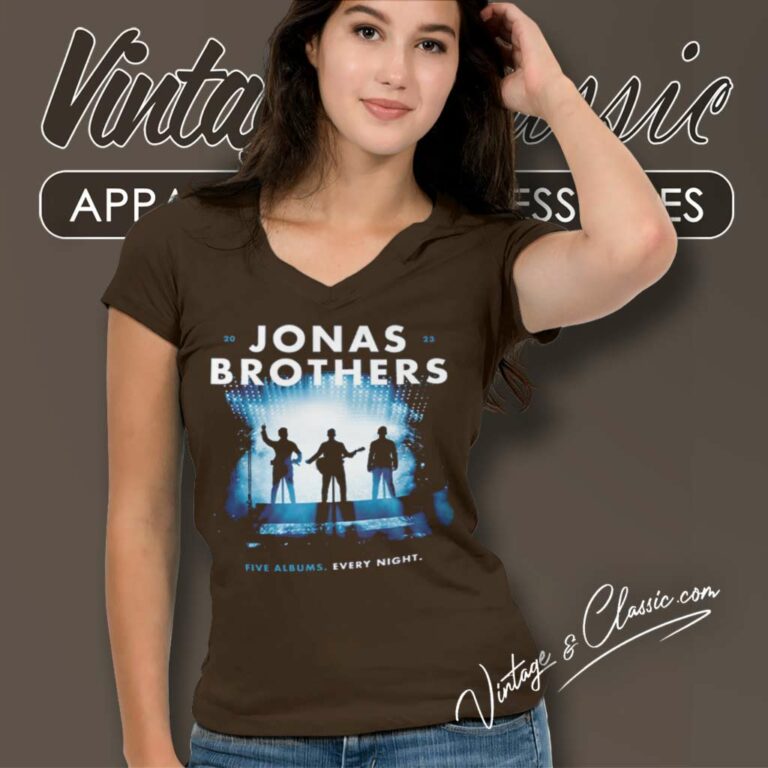 Jonas Brothers Shirt The Tour Five Albums Every Night V Neck TShirt Jonas Brothers Shirt The Tour Five Albums Every Night V Neck TShirt
