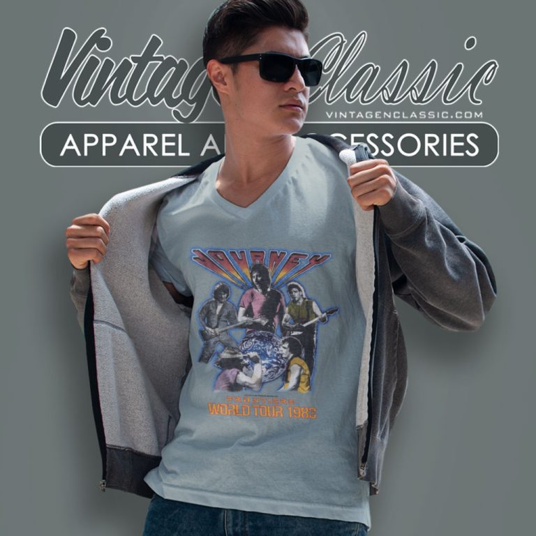 Journey Shirt Frontiers World Tour 1983 V Neck TShirt Journey Shirt Frontiers World Tour 1983 V Neck TShirt