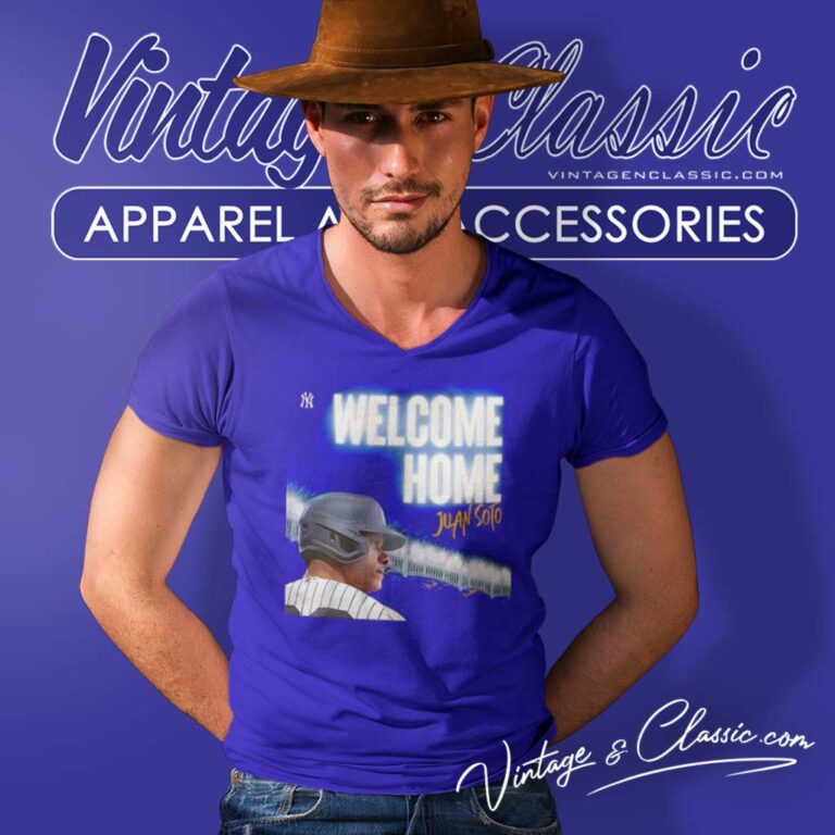 Juan Soto Welcome Home Yankees Baseball Player Poster V Neck TShirt Juan Soto Welcome Home Yankees Baseball Player Poster V Neck TShirt