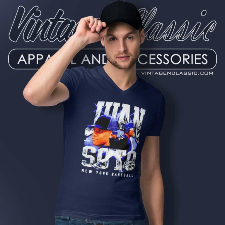 Juan Soto Yankees Collage Signature V Neck TShirt Juan Soto Yankees Collage Signature V Neck TShirt