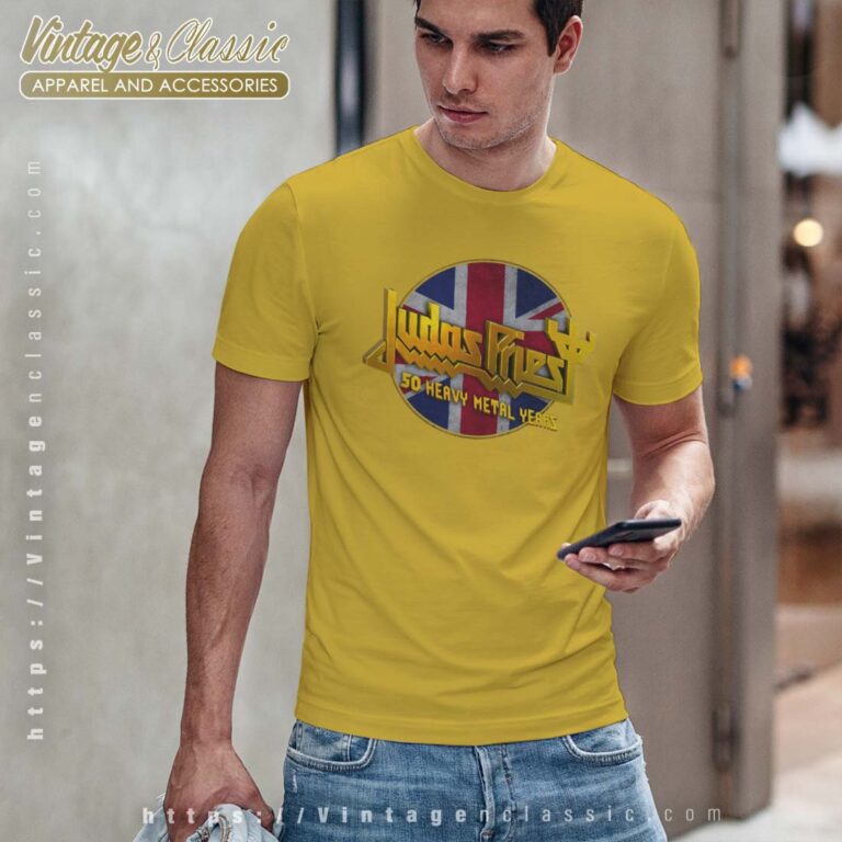 Judas Priest 50 Years Union Jack Circle Shirt Judas Priest 50 Years Union Jack Circle Shirt