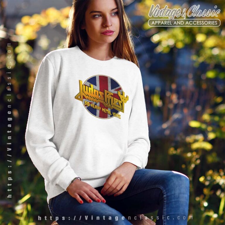 Judas Priest 50 Years Union Jack Circle Sweatshirt Judas Priest 50 Years Union Jack Circle Sweatshirt