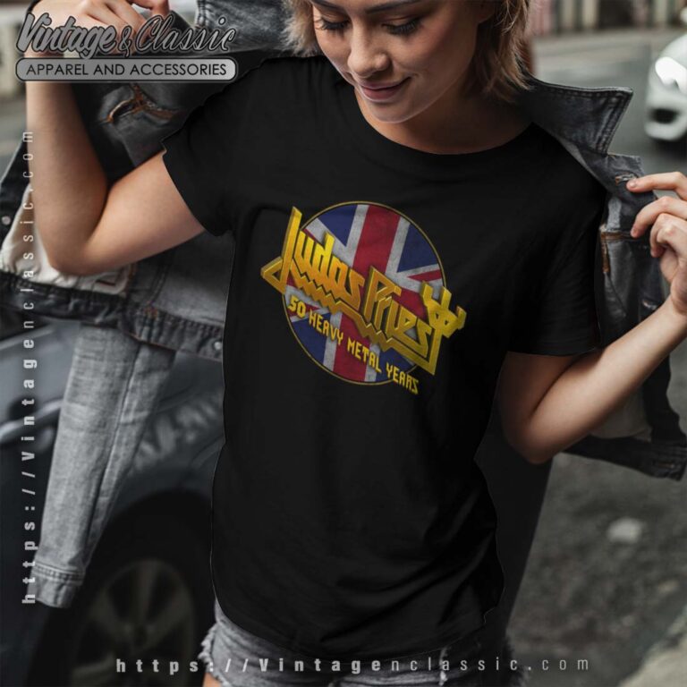 Judas Priest 50 Years Union Jack Circle Tshirt Judas Priest 50 Years Union Jack Circle Tshirt