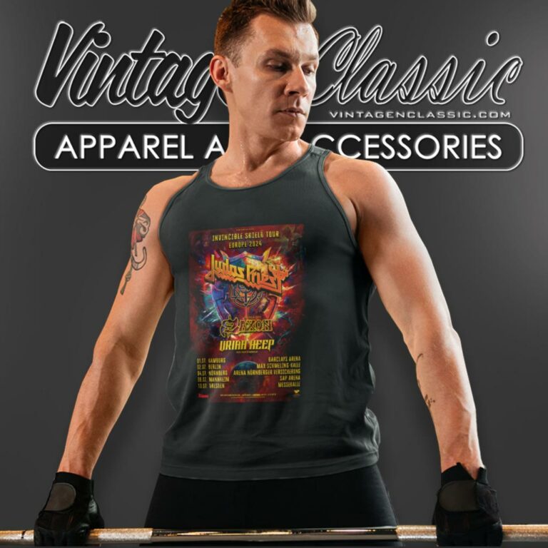 Judas Priest Shirt Announce 2024 Invincible Shield Tour Dates Tank Top Racerback Judas Priest Shirt Announce 2024 Invincible Shield Tour Dates Tank Top Racerback