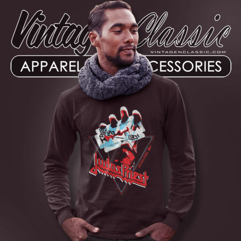 Judas Priest Shirt British Steel Hand Triangle Long Sleeve Tee Judas Priest Shirt British Steel Hand Triangle Long Sleeve Tee