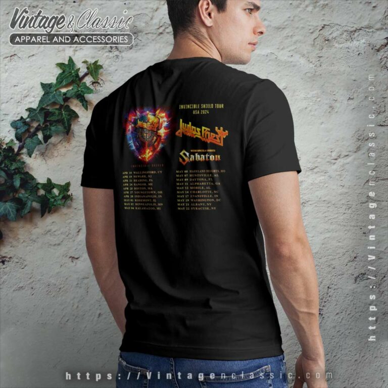 Judas Priest Shirt Invincible Shield 2024 Tour T Shirt Back Side Judas Priest Shirt Invincible Shield 2024 Tour T Shirt Back Side