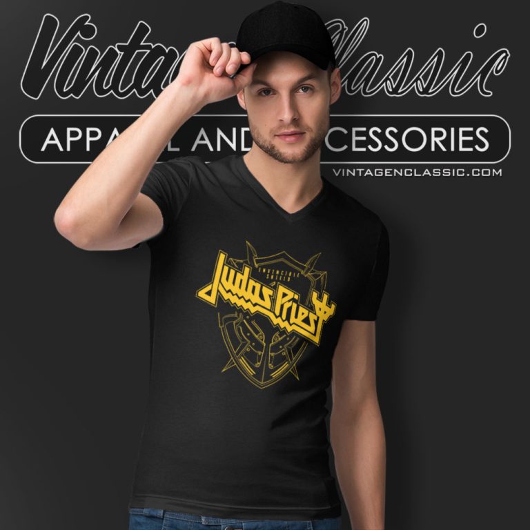 Judas Priest Shirt Invincible Shield Linear V Neck TShirt Judas Priest Shirt Invincible Shield Linear V Neck TShirt