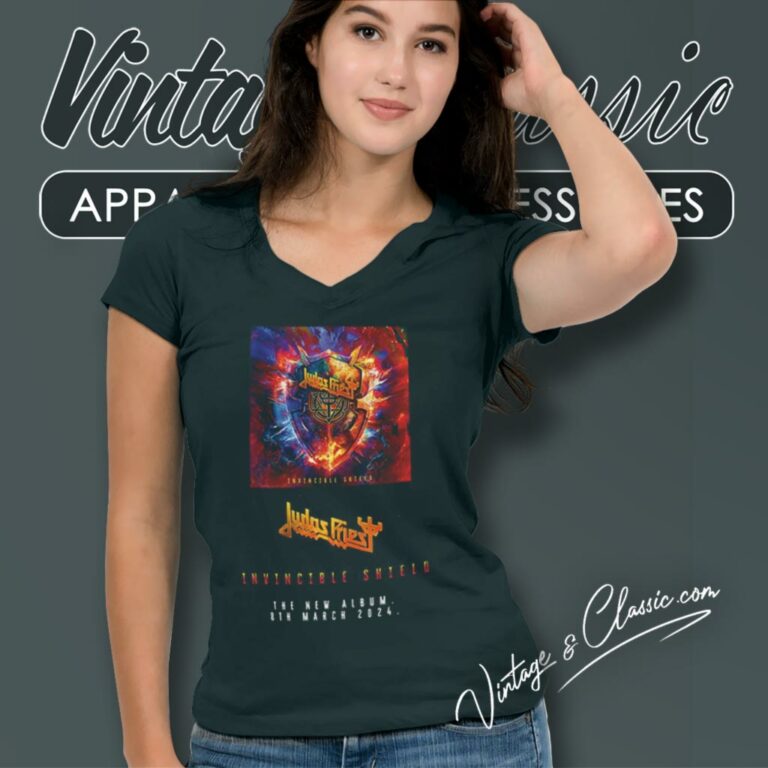 Judas Priest Shirt Invincible Shield The New Album 8th March 2024 V Neck TShirt Judas Priest Shirt Invincible Shield The New Album 8th March 2024 V Neck TShirt