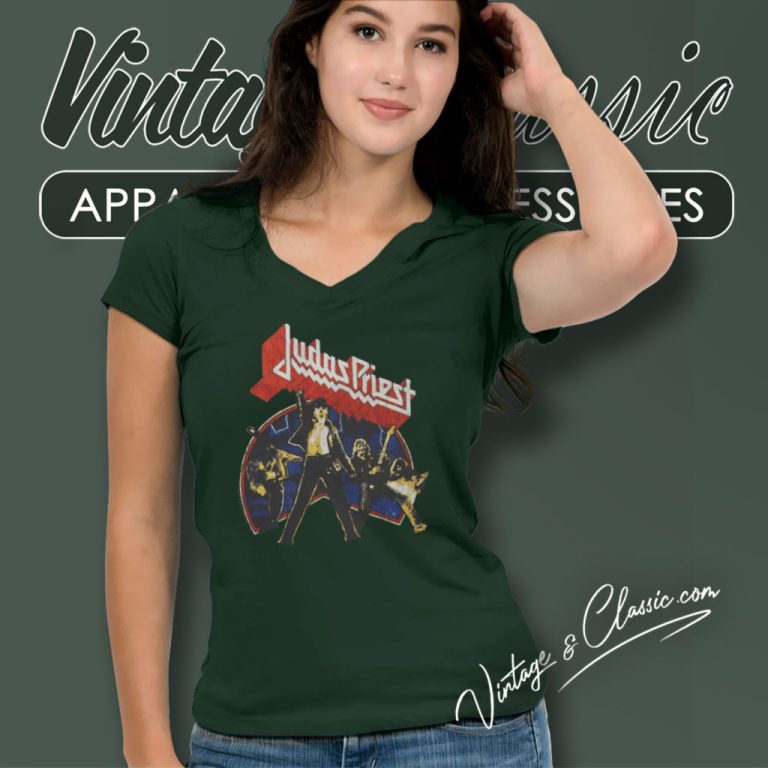 Judas Priest Unleashed V2 V Neck TShirt Judas Priest Unleashed V2 V Neck TShirt