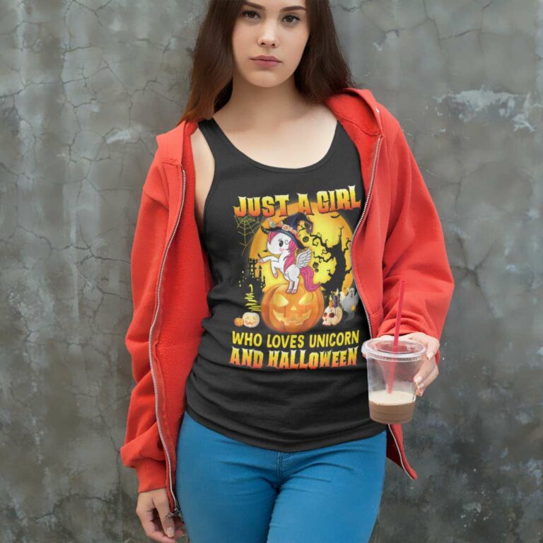 Just A Girl Love Unicorn Halloween Tank Top Racerback Just A Girl Love Unicorn Halloween Tank Top Racerback